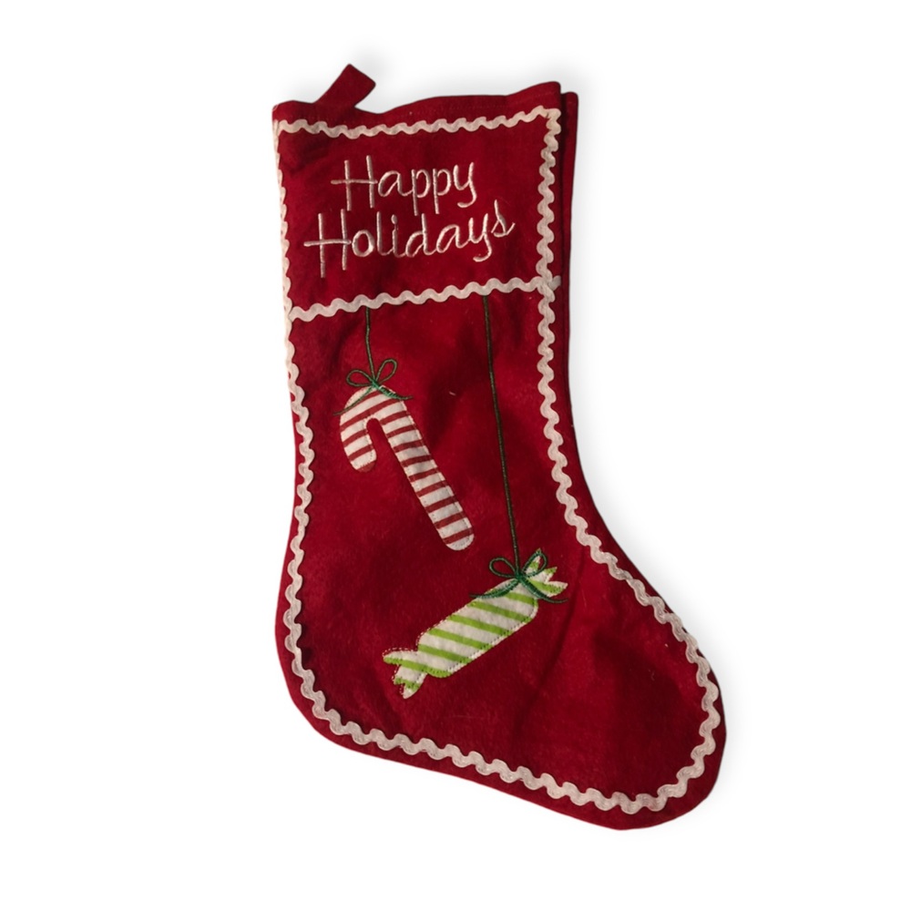 Christmas Stocking Red Green Candy Tree Ornament Design Happy Holidays